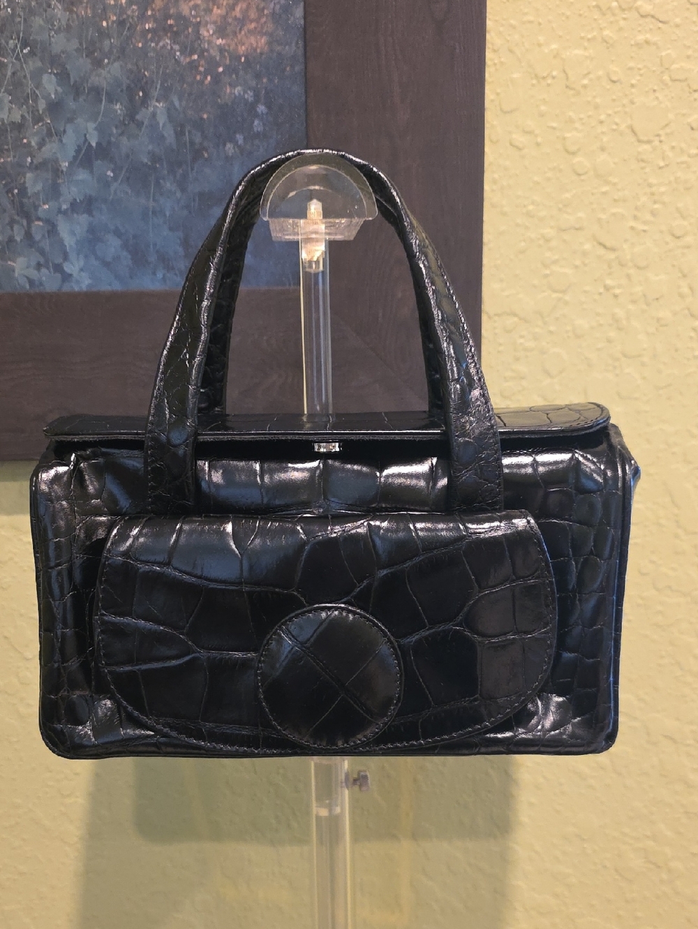 FURLA Black Croc-Embossed Women's Handbag